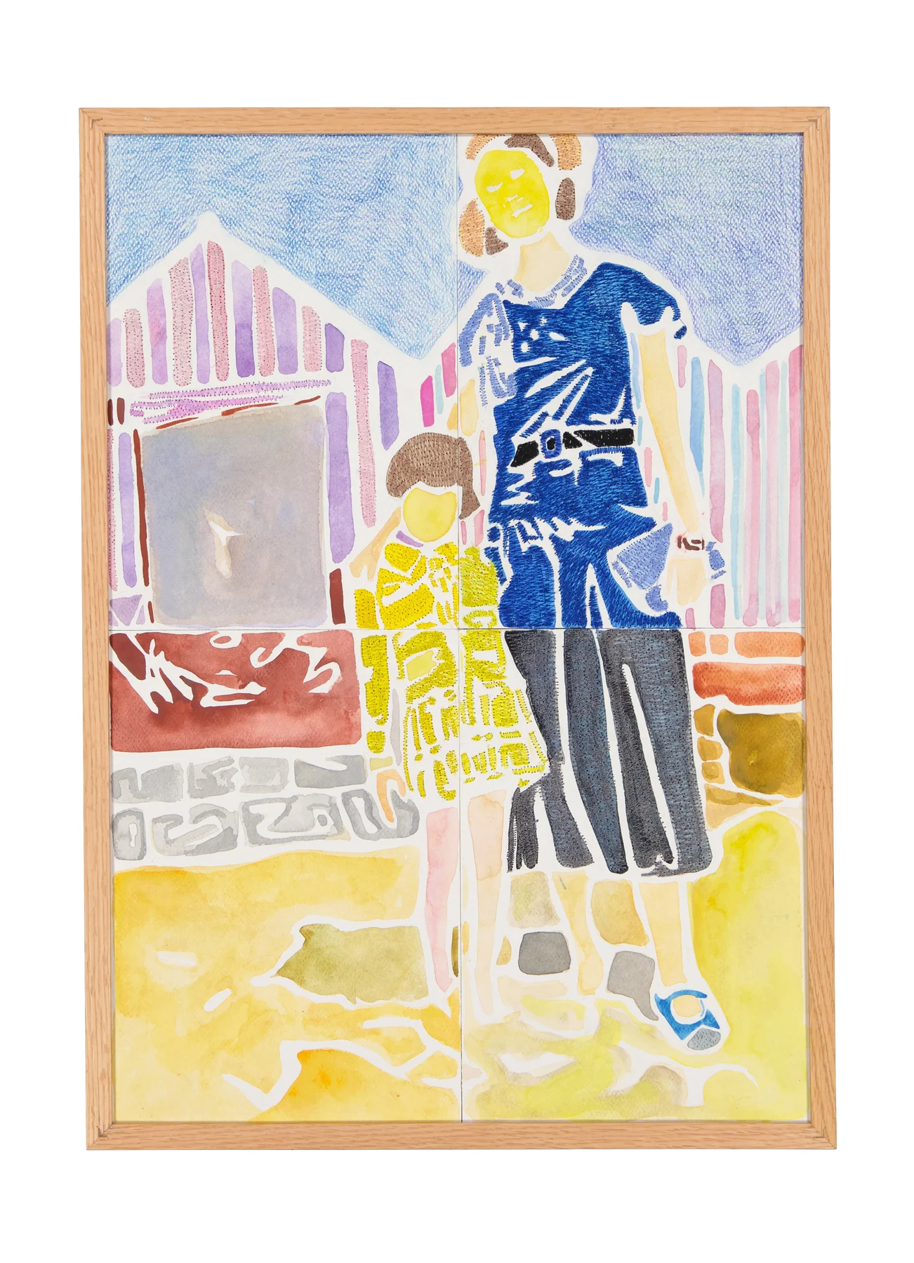 A mother's solace 22, 2024. Watercolor, ink and embroidery on paper. 62 x 45 cm. Margaux Derhy