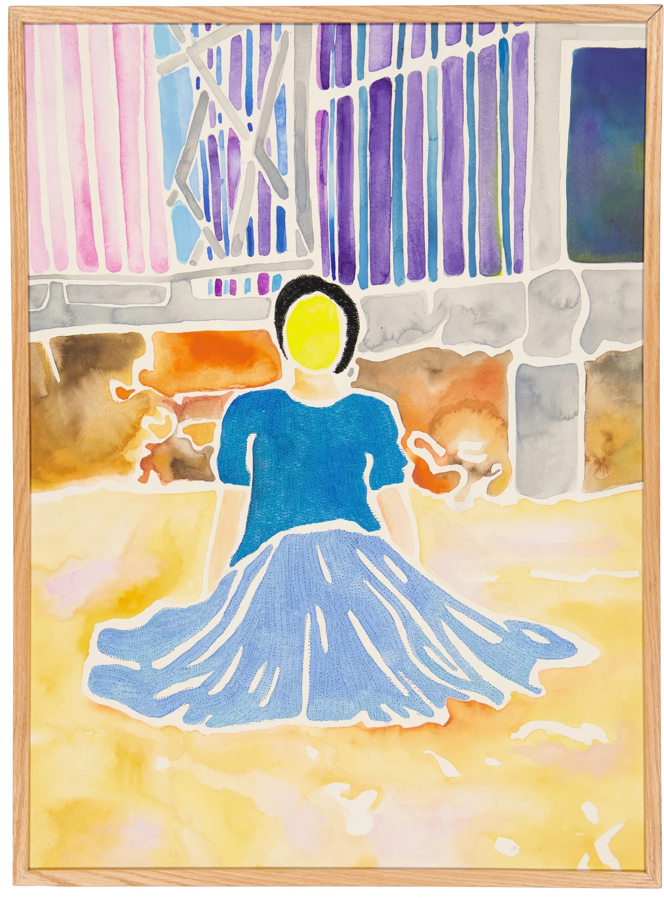 En Solitude 1, 2024. Watercolor and embroidery on paper. 76 x 56 cm. Margaux Derhy