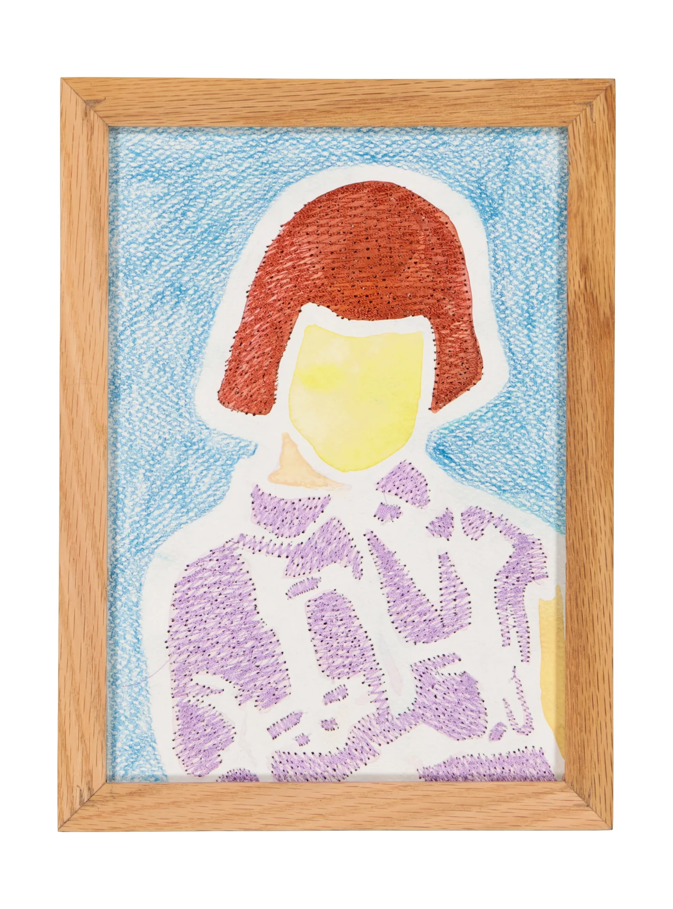 A mother's solace 20, 2024. Watercolor, ink and embroidery on paper - custom-made oak frame with museum-grade glass (UV-protective and anti-reflective). 24 x 18 cm. Margaux Derhy