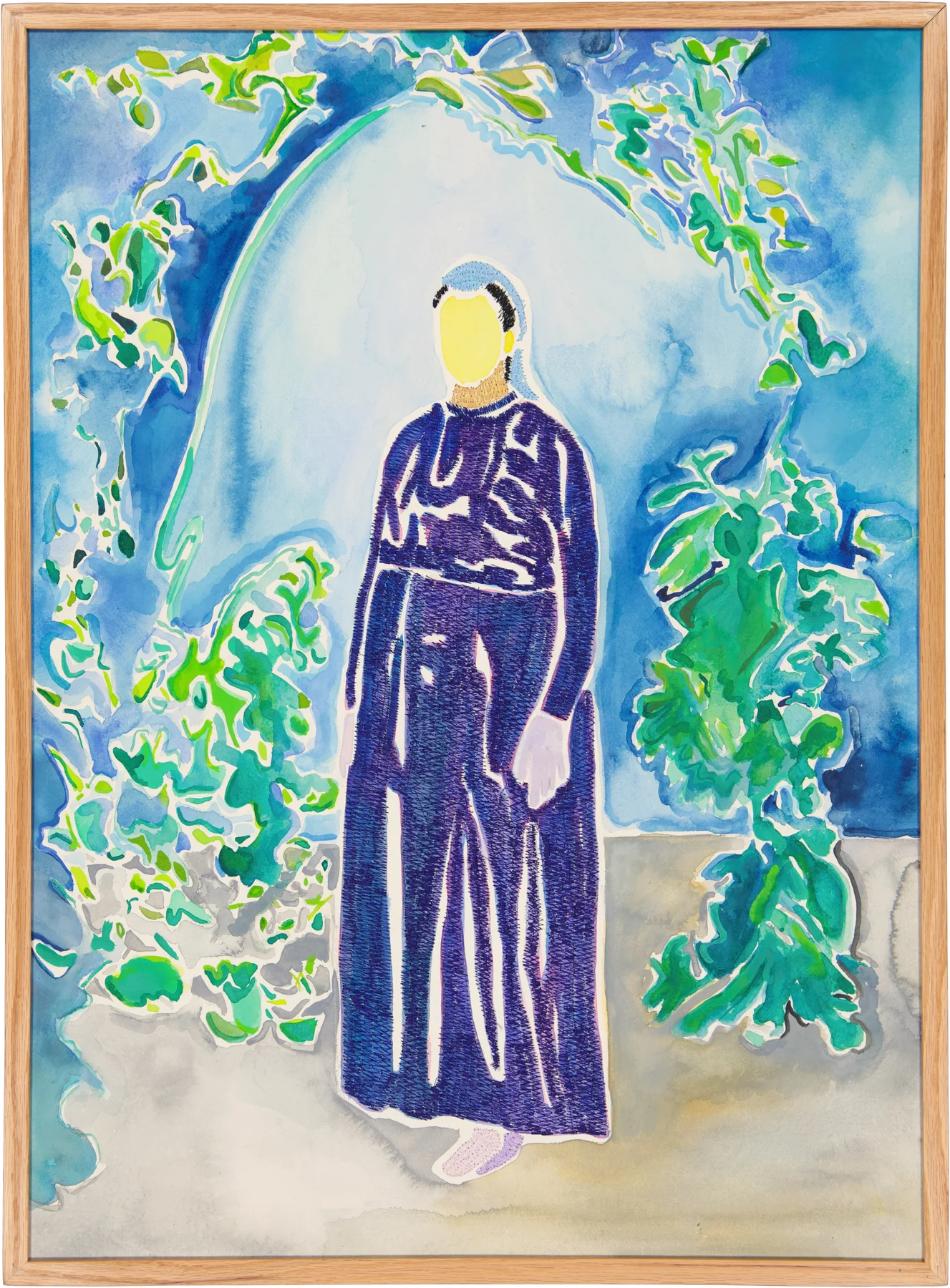 En Solitude 5, 2024. Watercolor and embroidery on paper. 76 x 56 cm. Margaux Derhy