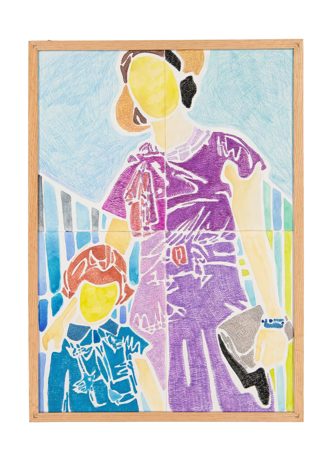 A mother's solace 21, 2024. Watercolor, ink and embroidery on paper. 62 x 45 cm. Margaux Derhy