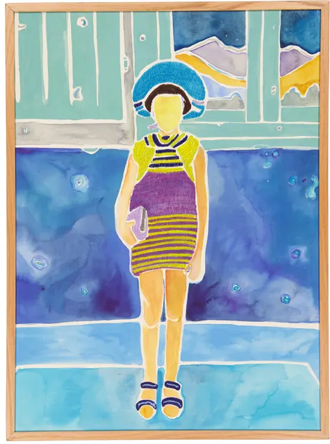 En Solitude 4, 2024. Watercolor and embroidery on paper. Margaux Derhy