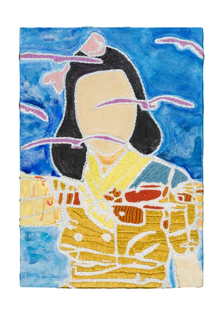 Studio Mogador 1947 - Prélude 3, 2025. Painting and Embroidery on cotton. Margaux Derhy