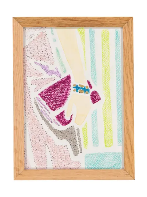 A mother's solace 19, 2024. Watercolor, ink and embroidery on paper - custom-made oak frame with museum-grade glass (UV-protective and anti-reflective). Margaux Derhy