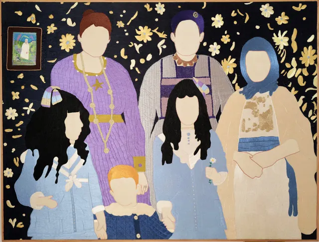 Mères Souveraines - portrait de famille, 2026. Hand embroidery in sabra thread on cotton. Margaux Derhy