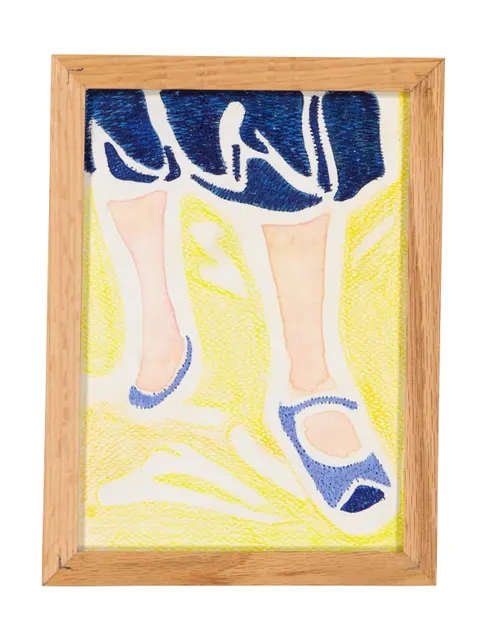 A mother's solace 18, 2024. Watercolor, ink and embroidery on paper - custom-made oak frame with museum-grade glass (UV-protective and anti-reflective). Margaux Derhy