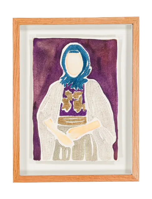 Mères Souveraines - dessin 1, 2025. Watercolor and embroidery on paper. Margaux Derhy