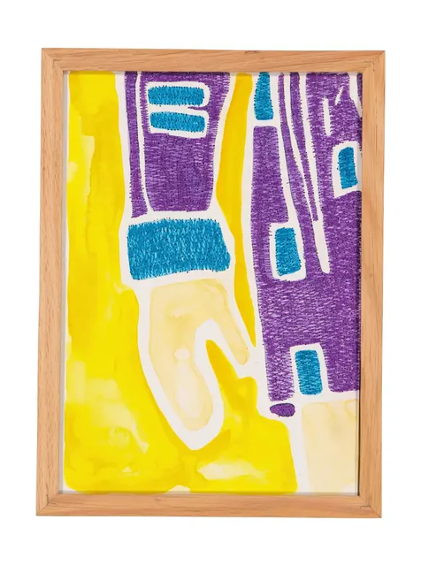 A mother's solace 11, 2024. Watercolor, ink and embroidery on paper - custom-made oak frame with museum-grade glass (UV-protective and anti-reflective). Margaux Derhy